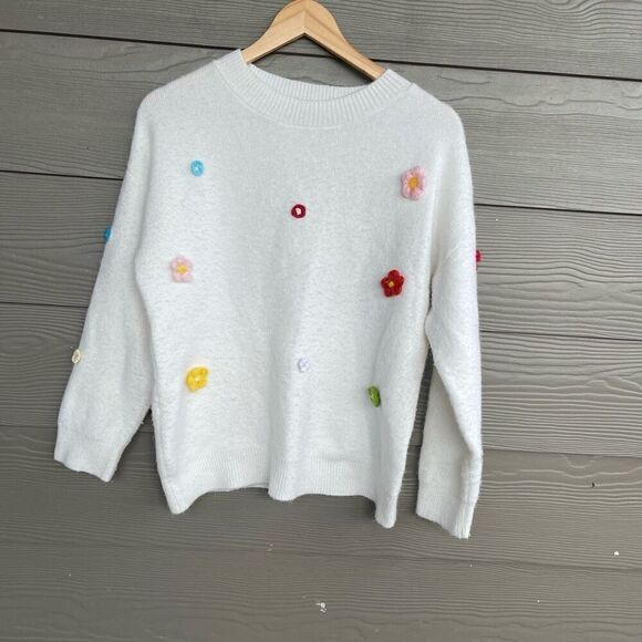 Verge Girl Sweaters - VRG girl y2k flower appliqué wool blend sweater